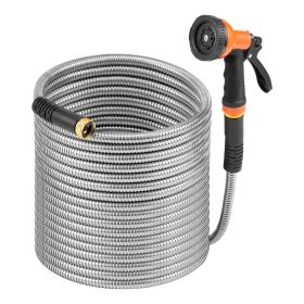 Metal Garden Hose 75 ft, Rust Proof Stainless Steel Water Hose, Heavy Duty Backyard Hose with 10 Function Nozzle, No-Kink & Flexible Water Pipe