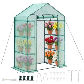 Walk-in Greenhouse, 55.5" x 28.3" x 78.7" Greenhouse for Outdoors with PE Cover, 2 Tiers 4 Shelves, Roll-Up Zipper Door, Walk in Green House