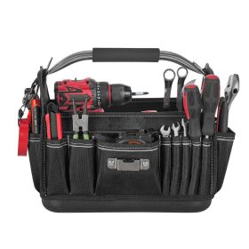 Tool Bag, 13 Inch, 33-Pocket Open Top Tool Tote, Portable Electrical Maintenance Toolbox Organizer Storage with Hard Plastic Base