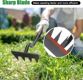 Hoe Garden Tool, Weed Puller Tool Garden Weeding Rake Long Handle 56 inch, 4 Tines Weeding Gardening Hand Hoe for Lawn, Yard, Patio and Backyard