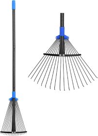 Adjustable Metal Leaf Rake Long Handle, Garden Rakes for Lawns Heavy Duty Leaves with Expandable Head 8-17"