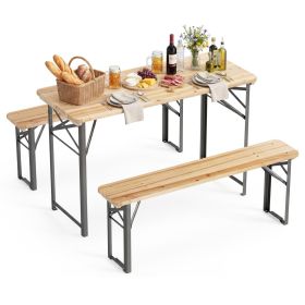 3-Piece Folding Picnic Table with Benches Fir Wood Portable Bear Camping Set
