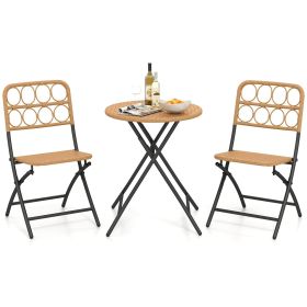 3 Piece Patio Bistro Set Folding Round Table and Chairs with Wicker Seat