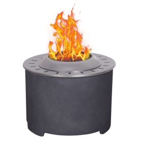 Smokeless Fire Pit, 20.5" Round Wood Burning Stainless Steel Top & TerraFab Base, Firepit with Weather Cover Perfect for Outdoor Patio Garden