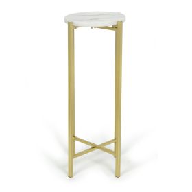 Collapsible Drink Table, Gold Metal Frame with White Marble Top