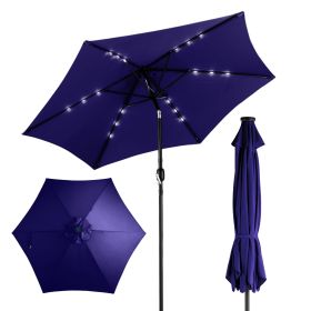 9ft Solar LED Patio Umbrella with Push Button Tilt & Crank, 6 Ribs Waterproof Polyester Outdoor Market Table Umbrella for Garden Backyard Pool