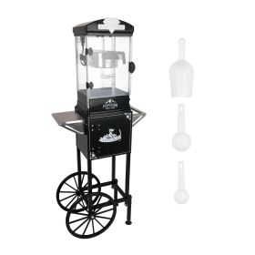 Popcorn Machine with Cart ,Wheels & 10 Oz Kettle Popcorn Maker Measuring 3 plastic spoon Home Theater Popcorn Machine-Black