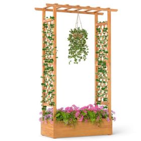 70" Tall Pine Wood Raised Garden Bed with Trellis & Flat Roof, Open-Ended Base Planter for Climbing Plants/Vegetables