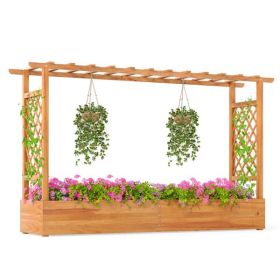 Wooden Raised Garden Bed with Trellis & Flat Roof, Open-Ended Base Planter Box for Climbing Plants/Vegetables/Flowers
