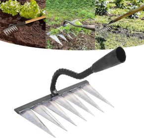 Garden Rake, Gardening Tools Heavy Duty Rake with 7 Metal Tines,Sharp Durable Garden Weeding Tools