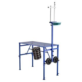 Goat Milking Stand, 600 lbs Heavy Duty Foldable Goat Stand with Feed Bin & Wheels, Adjustable Headpiece & Tool Basket