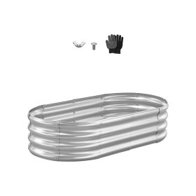 Metal Raised Garden Bed, 4 x 2 x 1 ft Oval Outdoor Galvanized Planter Garden Box, Open Bottom Design, Large Planter Raised Bed for Growing Vegeta