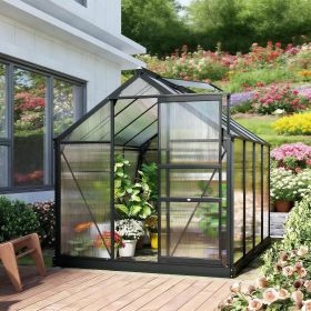 6' x 8' Greenhouse Polycarbonate Greenhouse with Rain Gutter and Roof Vent Aluminum Walk-in Greenhouses