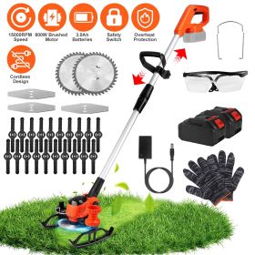 Cordless Wheeled Grass Trimmer - 800W Pure Copper Motor (15000RPM), 2x21V 3000mAh Batteries