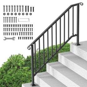Handrails for Outdoor Steps, 5 Step Stair Hand Rail Kit, Transitional Carbon Steel Railings with Installation Kit, Stair Rails for Seniors