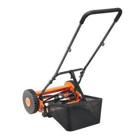 Push Reel Lawn Mower 16 inch, 5 Blades Manual Push Mower No Motor, 0.6-1.75 in Adjustable Cutting Height