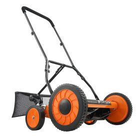 Push Reel Lawn Mower 18 inch, 5 Blades Manual Push Mower No Motor, 1.37-2.44 in Adjustable Cutting Height