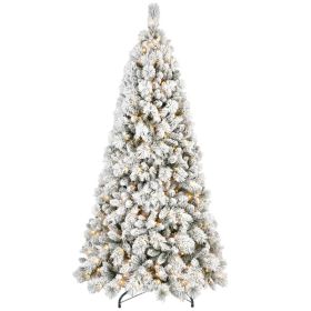 Artificial 7ft Flock LED-lit Christmas Tree With 1060PVC&Hard Needle Mixed Branch Tips,Hinged Premium & Foldable Base For Indoor Holiday Decorati (Option: Defaulttitle)
