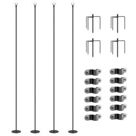 4 Pack Of 10' String Light Poles, Steel Hanging Lighting Stand For Patio, Backyard, Deck, Wedding, Party, Black (Option: Black)