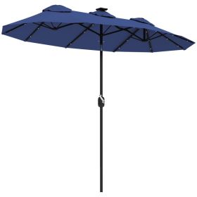 Double-sided Patio Umbrella, 9.7 Outdoor Umbrella With Tilt And Crank, LED Solar Light And 12 Ribs, Navy Blue (Option: Navy Blue)