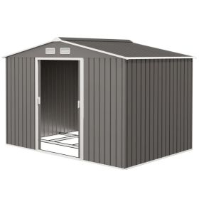 9' X 6' Outdoor Storage Shed, Garden Tool Metal Shed With Foundation Kit, Light Gray (Option: Light Gray)