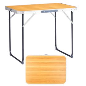 2.3ft Portable Aluminum Folding Table, Indoor & Outdoor Lightweight Picnic Camping Desk, Wood Grain Foldable Table With Carry Handle (Option: YELLOW)