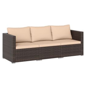 3 Pieces Outdoor Sectional Sofa Set with Soft Cushions (Color: Beige)