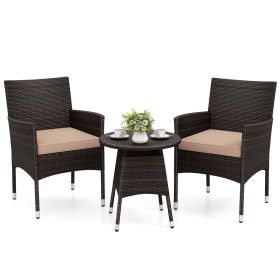 3 Piece Patio Furniture Set Outside Bistro Set for Porch (Color: Beige)